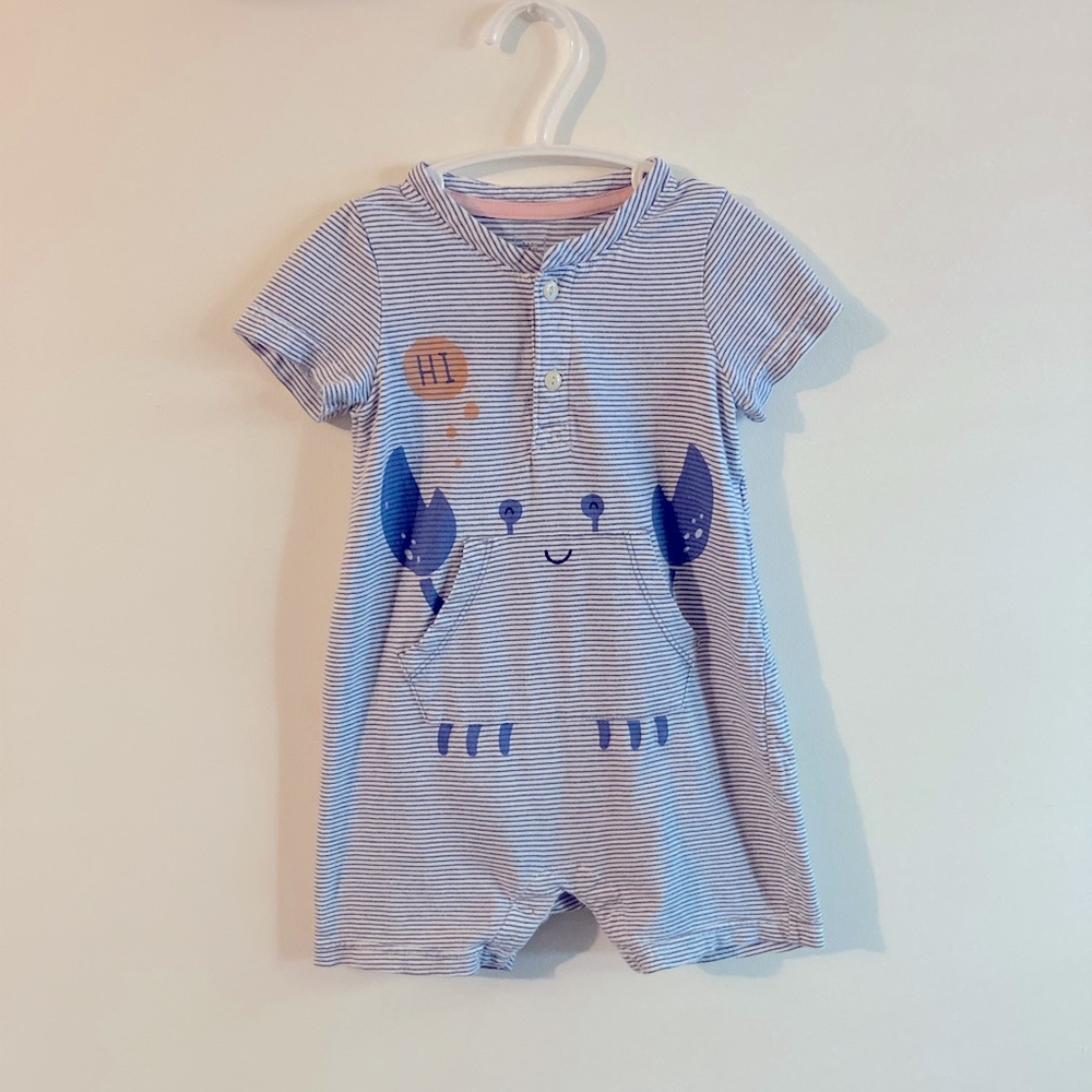 Vintage Baby GAP Unisex Blue Crab Romper Onesie Beach Baby Size 18 - 24 Months